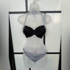 Victoria's Secret Striped Bikini Top Bottom Set Blue White Bow 34C Medium